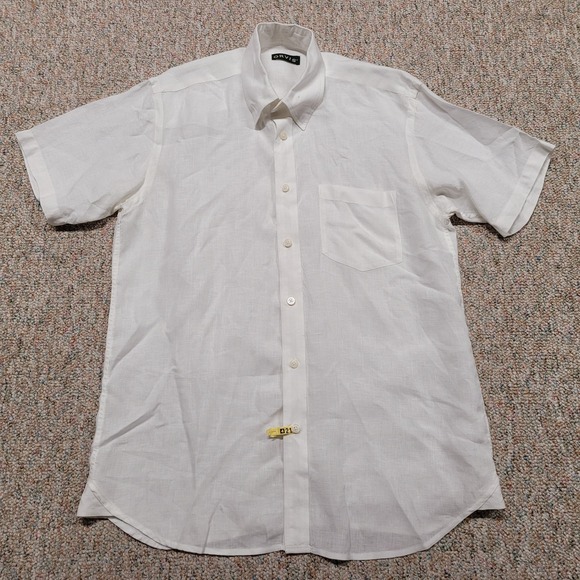Orvis Shirt Men Large White Linen Button Down Short Sleeve Beach Tiki Aloha Camp - Picture 1 of 16